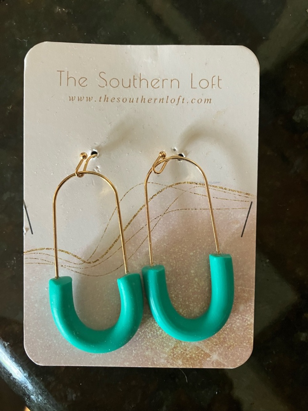 Teal U-Shaped Hoop Earrings - Gold